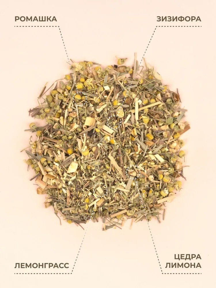 Напиток травяной с ромашкой, лемонграссом, зизифорой, цедрой лимона, 85 гр