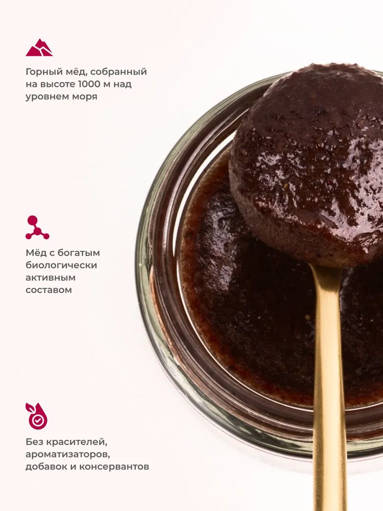 Мед горный натуральный разнотравье с черной смородиной Предгорья Белухи, 240 г