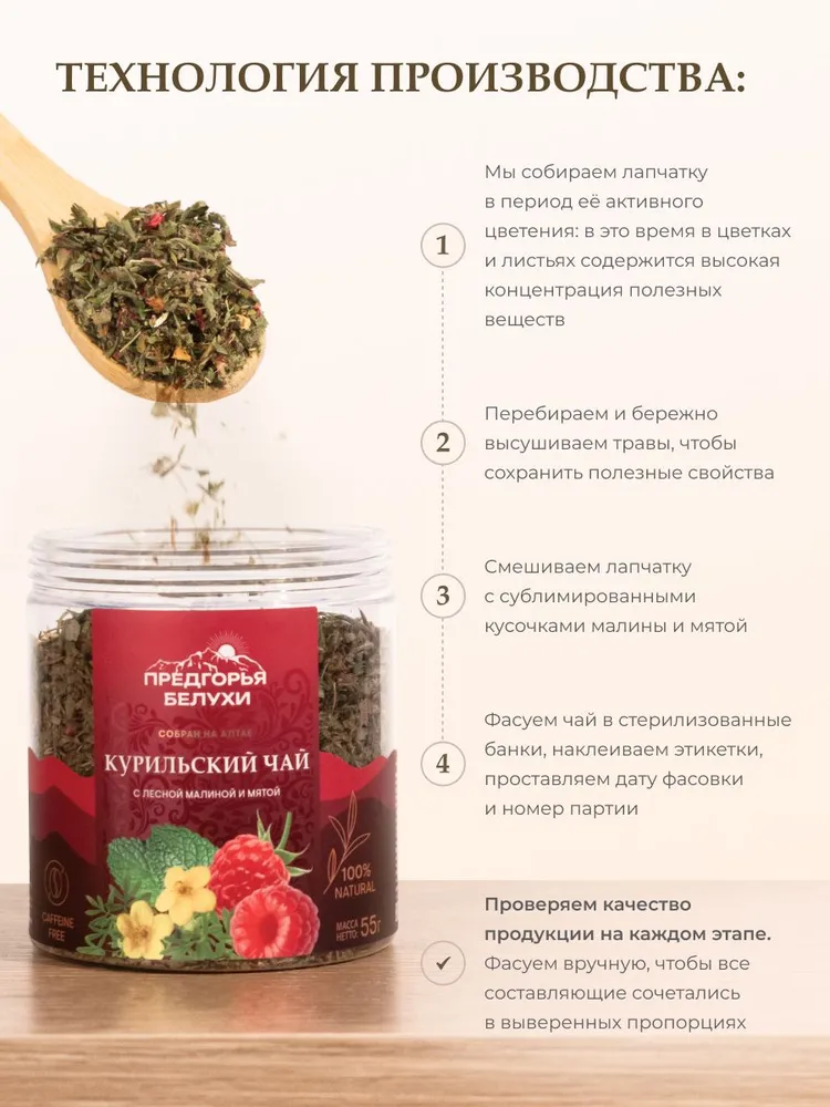 Курильский чай с лесной малиной и мятой, 55 гр