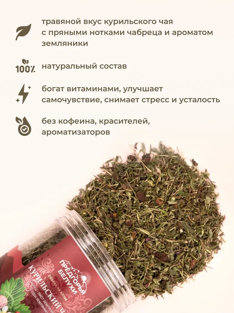Курильский чай с чабрецом, ягодами земляникой, листом земляники, 70 гр