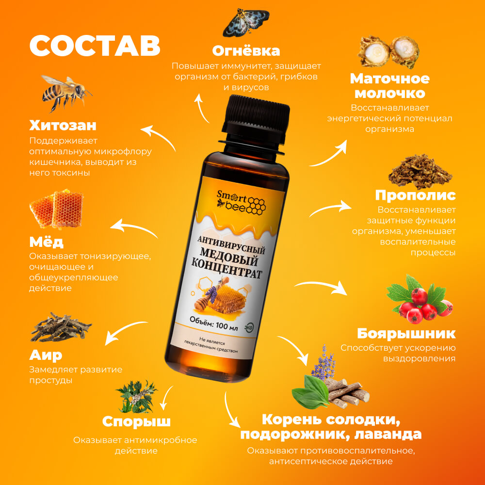 Антивирусный медовый концентрат 100мл