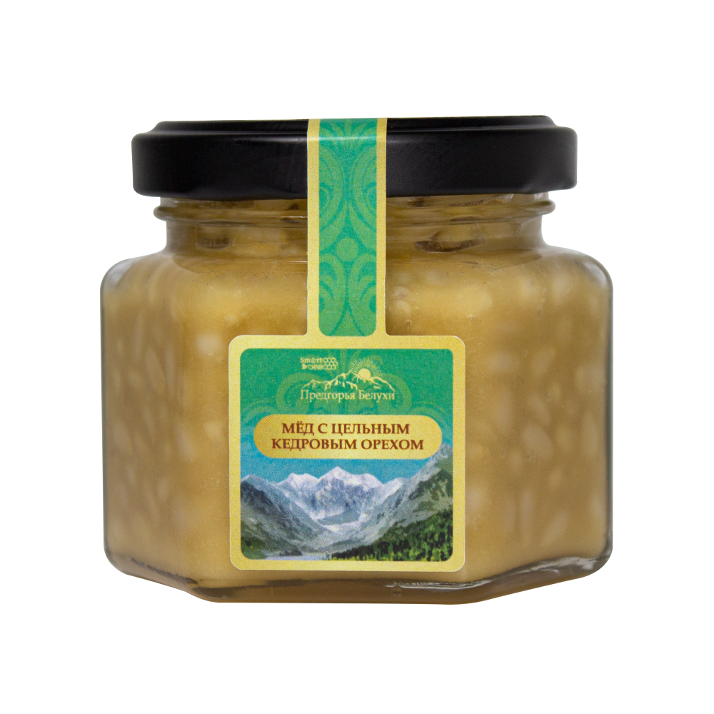 Мед горный натуральный разнотравье с цельным кедровым орехом 140 гр.
