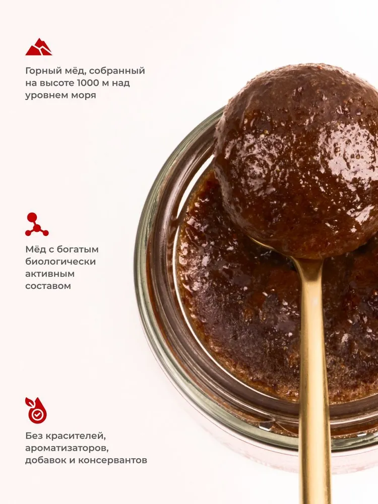 Мед горный натуральный разнотравье с земляникой Предгорья Белухи, 240 г