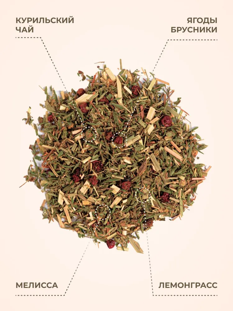Курильский чай травяной с мелиссой, лемонграссом, брусникой, 60 г